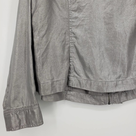 Lane Bryant Zip Up Jacket 18 Ruffle Collarless Linen & Cotton Metallic Silver - Picture 7 of 8